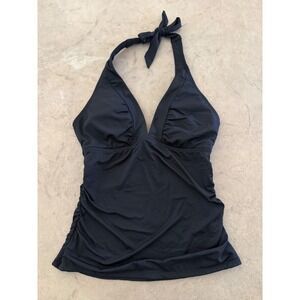 Athleta Womens Black Ruched Halter Tankini Top V-Neck Swim XS